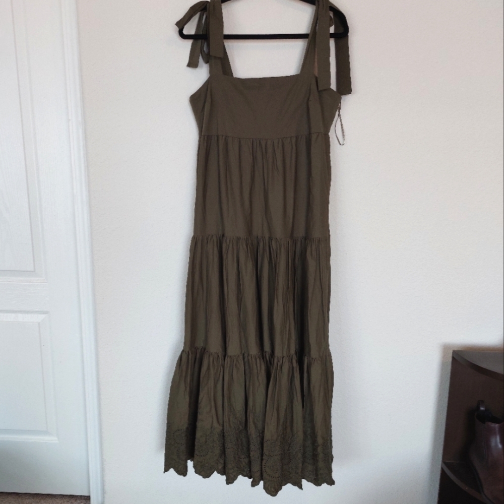 Tie-Shoulder Olive Green Maxi Dress